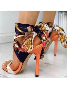 Women's Fashion Stiletto Heels Sandals, Fashionable Lace-Up Open-Toe Shoes, Versatile Formal High Heels - Flower - View 4