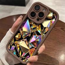 1pcs Luxury Geometric Diamond Pattern Phone Case Suitable For Apple Phone 13 12 11 14 15 16Pro 17 PRO MAX X XSMAX Galaxy S22 S23 S24 S25 Ultra A13 A14 A15 A16 A34 A35 A36 A52 Antidrop Phone Case Shock Proof Vintage Light Luxury Style Stunning Elegant Can Be Given To Friends Can Be Given To A Lover - Brown - View 5