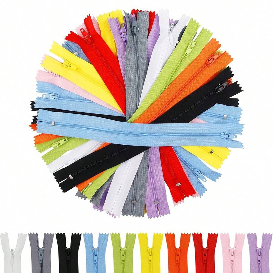 15pcs/20pcs (Random Color) Nylon Self-Locking Zippers, 20cm/30cm Length, For DIY Sewing Crafts, Repairing Clothes, Bags, Pet Apparel, Wristbands, Etc. - Multicolor - View 1