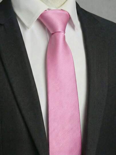 1pc Men's Solid Color Pink Fine Striped Textured Lightweight Necktie, Suitable For Wedding, Formal Occasions, Daily, School, Party, Dating