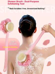 Long Handle Soft Bristle Shower Brush, Exfoliating Bath Brush - Multicolor - View 8