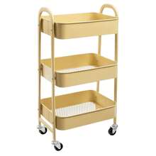 Storage Cart, Utility Cart With Wheels, Kitchen Cart, Serving Cart, Metal Cart With Wheels, 3 Tier Rolling Cart, Organizer Cart For Bedroom, Bathroom, Office, Three Tier Kitchen Or Multipurpose Cart With Wheels (FRUTA-002 1690 2090) - CARRO-PY-BEIGE - 查看 7