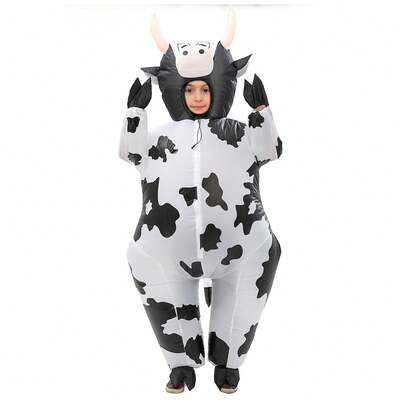 Adult Funny Inflatable Cow Costume For Party, Halloween Trick-Or-Treat/Christmas Gift/Valentine's Day Surprise! Suitable For 1.5-2m Height, Includes Inflator (Batteries Not Included)