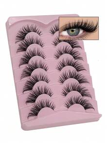 7 paia di ciglia finte 3D spesse, dall'aspetto naturale, a forma di D con sollevamento, soffici, ciglia a forma di occhio di gatto, ciglia finte in mink, strumenti di makeup adatti per uso quotidiano e occasioni speciali, riutilizzabili e non irritanti - nero - Visualizzare 2