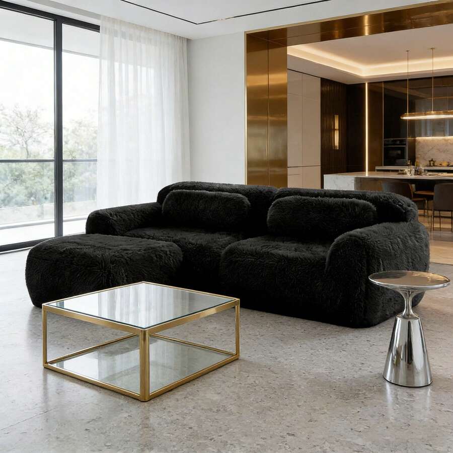 Sofas & Couches - Black + Plush + 2 Seat - View 1