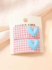 2pcs/Set Girls' Colorful Plaid Heart Decor Hair Clips, Sweet Fabric Hair Barrettes, Versatile Cute BB Hair Accessories - 2 Pieces Per Set - View 12