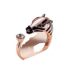 Korean Fashion Personality Zodiac Horse Sparkling Diamond Ring Horse Head Open Finger Ring For Women - Bạc cổ - Xem 5