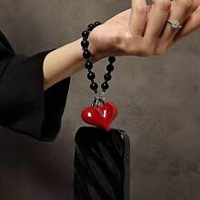 心形串珠手机挂绳，心形手机装饰防丢挂绳，时尚手机挂件，适合钥匙链，生日礼物，圣诞节，新年节日礼物，兼容安卓及大多数智能手机，送给母亲、家人、朋友的生日、节日礼物 - 紅色 - 查看 3