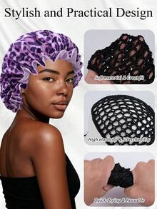 2 In1 Wrap Cap Bonnet Reversible,Adjustable Hair Wrap Cap Nettie Band Net, Double Layered Long Hair Silk Press Set Braid Bonnet For Curly Hair Care - Multicolor - View 6
