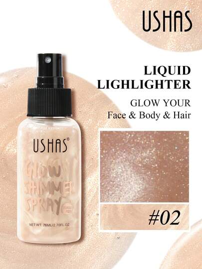  USHAS Natural Glow Highlighter Spray, Lightweight & Non-Greasy, 4 Colors Available, Multi-Purpose Face, Body & Hair Liquid Highlighter Spray, Enhances Facial & Body Contours, Creates 3D Sculpted Makeup Look, Essential For Parties, Festivals, Weddings, Carnivals
