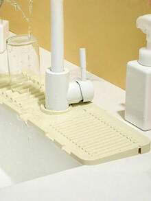 硅胶水龙头滴水盘 - 硅胶水龙头滴水盘、洗洁精分配器、水龙头防溅罩、厨房水槽配件、防溅水、可裁剪窄边、适用于浴室水槽、厨房水槽和碗碟架 - 彩色 - 查看 5