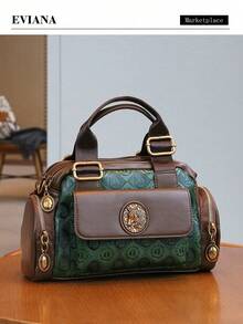 2026 New Fashion Multi-Functional Leisure Handbag High Quality Retro Printed Green Contrast Shoulder Bag Large Capacity Joker Commuter PVC Messenger Bag - Green - View 3