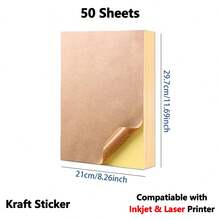 50pcs A4 Size Printable Sticker Paper, Self-Adhesive, Suitable For Crafts, Scrapbooking, Inkjet Printer, Matte White, Back To School, Christmas Stickers - Multicolor - View 12