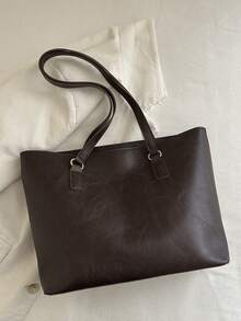 女士日常通勤时尚多功能手提包，女士手提包，优雅女士手提包，时尚女士手提包，大容量手提包 - 棕色 - 查看 7