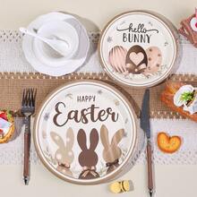 10 piezas/20 piezas/50 piezas/80 piezas, Juego de platos, servilletas y vasos de papel con diseño de conejito de Pascua, Decoraciones "Alguien es uno", Suministros para fiesta de té de Alicia en el país de las maravillas de primavera, Juego de vajilla desechable para baby shower de estilo bosque, Diseño de conejito marrón para celebración familiar al aire libre de Pascua - Multicolor - Ver 4