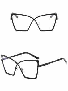 1pc Large Frame Cat Eye Metal Fashion Eyeglasses Frame, Retro Personalized Versatile Transparent Glasses, Unisex Suitable For Daily Wear, Commuting, Reading And Writing - Black - View 3