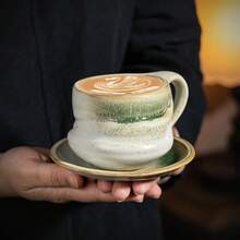 Minimalist Reactive Glaze Coffee Cup & Saucer Set, Latte, Cappuccino, Tea Cup, Mug - Multicolor - View 10