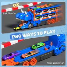 NewBandMo Toddler Truck Toys For 3 To 6 Years Old Boys, Toys Cars Track Set Dinosaur Transporter Truck With 12 Die-Cast Car Toys, Transforms Into Dino, Four Wheeler Toddler Car Toys Set For Kids Boys Girls,Birthday Gifts, Christmas Gifts - Blue - View 9