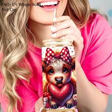 4pcs/Set Valentine'S Day Highland Cow & Love Floral 16oz Transfer Stickers UV DTF Transfer Paper Applied To 16oz Glass Jars(OnlyUV Transfer Paper Sold Not Bottle), Gift Wrapping, Themed Crafts, Decorative Transfers, Adhesivefree Design, Vinyl Material Playful Design, Selfadhesive Decals, Home Decor, Cartoon Design, Durable Decals, Craft Supplies, Craft Enthusiasts, Highland Cow Uv Dtf Transfer, Highland Cow - Multicolor - View 3