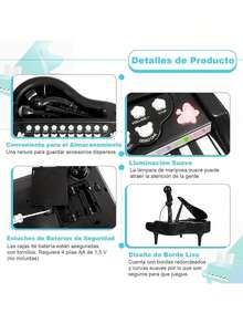 Piano De Juguete Para NiñOs, Teclado De Piano ElectróNico 24 Teclas Con MicróFono, 3 Modos De EnseñAnza, Ritmo Colorido Luminoso, Juguetes De Instrumentos Musicales Regalos Divertido Para NiñO NiñA - Negro - Ver 5