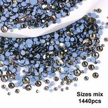 SS6 2mm-SS12 3mm，1440颗/包；SS16 4mm，720颗/包；SS20 4.8mm，360颗/包；SS30 6.4mm，288颗/包；圆形平底玻璃水晶水钻，多色水晶宝石，DMC热熔珠，适用于DIY美甲、服装、包包、鞋子、工艺品、闪亮美甲贴纸装饰