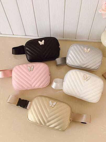 Butterfly Decor Plaid Waist Bag, Multi-Color Sweet & Cool Fanny Pack With Adjustable Strap, Casual Small Bag