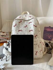 1个彩色大容量蝴蝶结波点印花尼龙女士背包，多口袋手提包，配有可调节肩带，宽敞隔层，轻便休闲旅行背包，适合日常使用、外出、上学、返校季，附赠挂饰 - 白色 - 查看 6