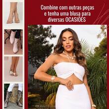 Conjunto Feminino Verão C om 2 Peças Top e Saia Curta De Tricô Moda Praia - Branco - Visão 3