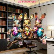 2D Flat Acrylic Easter Bunny Suncatcher, Acrylic Window Decor, Garden Style Decoration, Suitable For Easter, Valentine's Day, Birthday, Housewarming, Spring Celebration - Animal Theme, Perfect For Home, Porch, Bedroom, Patio - Multicolor - View 3