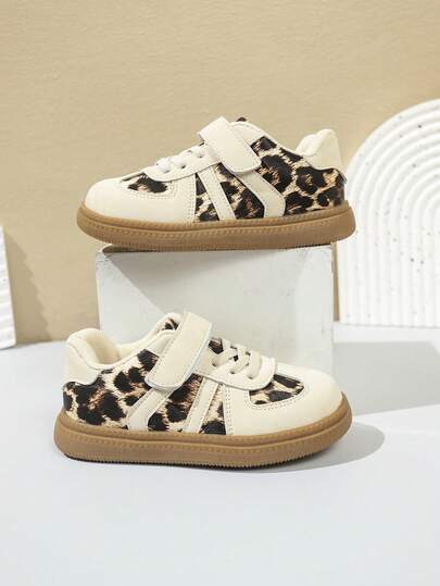 Kids Leopard Print Sports Shoes, Retro Color Block Boys/Girls Casual Shoes, Soft Bottom Campus Shoes, Fashion Versatile Footwear