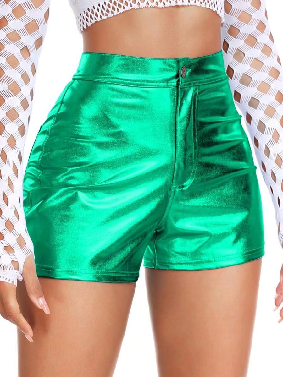 Booty Shorts, Faux Leather Rave Pants, High Waisted Plus SizeA Valentine's Day RAUM - 墨綠色 - 查看 1