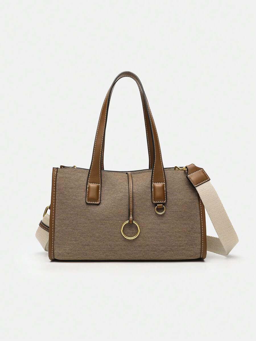 New Simple Casual Canvas Bag Women's Handbag Zipper Shoulder Bag 2026 Fashion Ladies Square Tote Shopping Bag - Brown - View 1