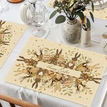 4pcs Easter Bunny & Flower Design Placemats, 30*45cm, Seasonal Spring Table Mats For Party, Kitchen, Dining Room Decor