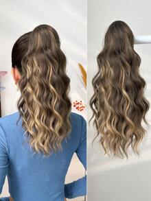 16 Inch Brown Ombre Black To Brown To Gray Wavy Synthetic Fiber Ponytail Hair Extension, Suitable For Women Christmas, Halloween, Music Festival, Party And Daily Use - Two-Tone - View 8