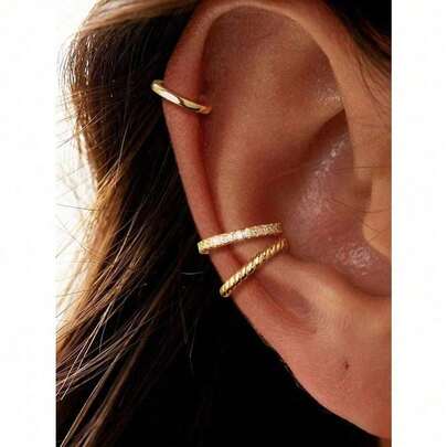 Minimalistiskt set med 3 delar, icke-piercingörhängen för kvinnor, hypoallergena magnetiska örhängen med clips, enkla geometriska öronmanschetter och öronskydd, mångsidigt presentset med öronsmycken för vardagsbruk - silver/guld