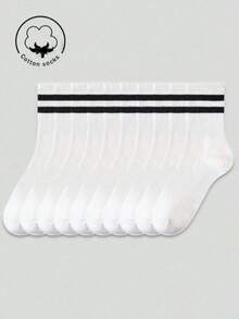 1/3/5/10 Pairs Women Ankle Socks, Cotton Socks, White Socks, Ladies Socks, Cute Socks, Girl Socks, Autumn/Winter & Summer Socks, Mesh Breathable Details, Moisture-Wicking, Soft & Smooth, Suitable For Various Occasions, Unisex, Assorted Colors - White - View 2