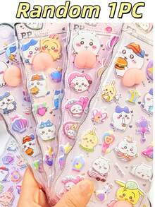 1pc Creative DIY Japanese Anime Character Face Squishies Stickers, Peach Face Squishies Stickers, Water Bottle And Phone Stickers, Dopamine Self-Adhesive Stickers, New Year Gift, Valentine's Day Gift, Easter Gift - Multicolor - View 2