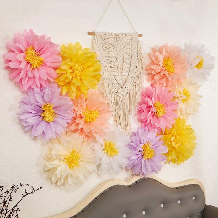 2024年6月12日 高级雏菊纸花绒球装饰套装 - 蓬松雏菊造型纸巾绒球，白色花瓣黄色花心，非常适合用作婚礼仪式背景、新娘送礼会中心装饰品、情人节浪漫家居装饰 - 彩色 - 查看 1