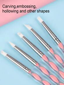 5pcs Dual-Ended Silicone Nail Art Brushes Set - Dual-Headed Dotting & Sculpting Tools, Suitable For Gel Polish, Marble Nail Art Design, Hand/Foot Manicure
