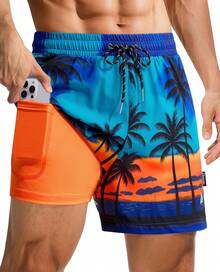 4inch Mens Swim Trunks: With Compression Liner Zipper Pocket Drawstring Quick Dry Stretch Lined Tree Beach PoolA Valentine's Day HZTD - Bãi biển Hoàng hôn-1 - Xem 1