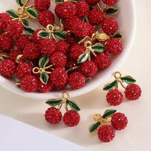 2-20pcs Red Strawberry & Cherry Clay Rhinestone DIY Handmade Earrings, Bracelets, Necklaces, Jewelry Supplies - Red-cherry - View 17