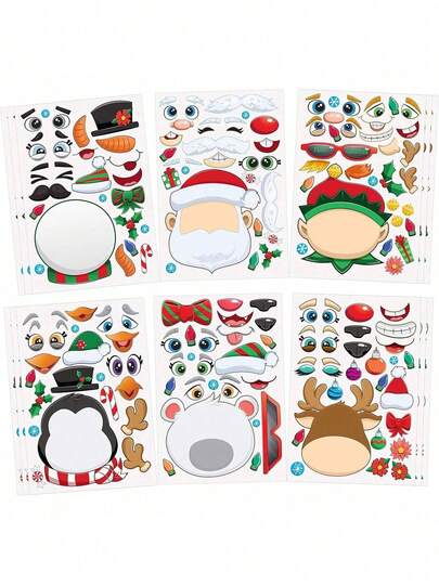 EstiloEstiloJOYIN 24 Pcs Navidad Make-A-Face Pegatinas, Haga Su Propia Mezcla Y Hojas De Pegatinas De Partido Con El Elfo De Navidad Y El Oso Polar Para NiñOs, Fiesta De Suministros ArtesaníA, Regalos De NavidadVersióN MejoradaVersióN Mejorada