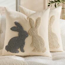 1pc/2pcs Easter Bunny Pillow Cover, 18 X 18 Inch Country Style 3D Embroidered Rabbit Cushion Cover, Decorative For Bed, Sofa, Spring Season, Easter Party, Farmhouse Home Decor - Multicolor - View 7