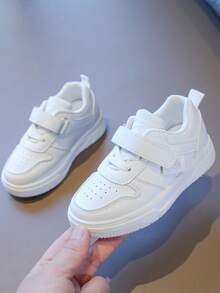 儿童/幼儿白色休闲运动鞋 - 可调节魔术贴搭扣，透气网眼鞋面，后跟提拉袢，橡胶鞋底，适合日常穿着 - 白色 - 查看 5