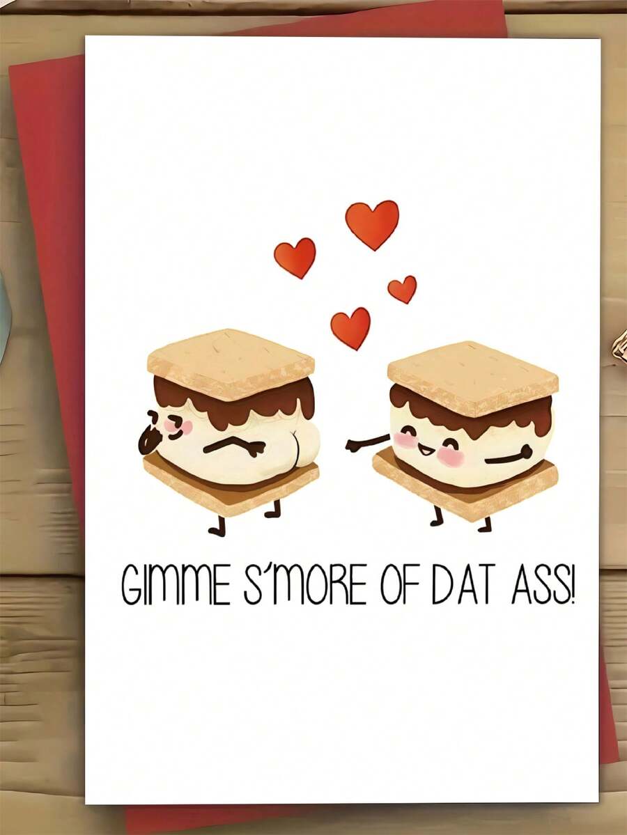 搞笑爱情卡片，SMORE S'MORE 双关语，趣味生日卡，送给男朋友的卡片，送给女朋友的卡片，周年纪念卡，情人节礼物，屁股卡片 - 彩色 - 查看 1