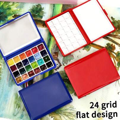 Local Shipping   - Sturdy Plastic Paint Tray For Watercolor And Acrylics, Painting Palette Tray 24 Wells Artist'S Unused Travel Palette