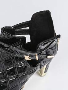 Black Peep-Toe Platform High Heel Pumps - Black - View 9