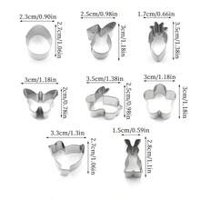 8 piezas/10 piezas Mini moldes para galletas de Pascua, moldes de acero inoxidable para hornear, un set incluye formas de huevos grandes, conejos, mariposas, zanahorias, polluelos, ideal para decoración festiva, moldeado de vegetales y frutas, herramienta de repostería esencial para Pascua, Acción de Gracias, Navidad - Plateado - Ver 2