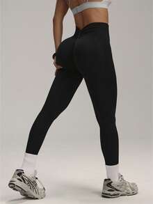 Pantalones de yoga de cintura alta suaves y elásticos con control de abdomen, aptos para fitness, correr, ejercicio y uso diario - Negro - Ver 6