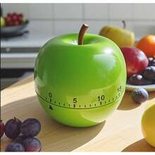 60-Minute Apple-Shaped Kitchen Timer With Hour And Minute Indicators, Available In Green And Red Colors, Battery-Free, Suitable For Cooking, Learning, And Pomodoro Technique - Green - View 3